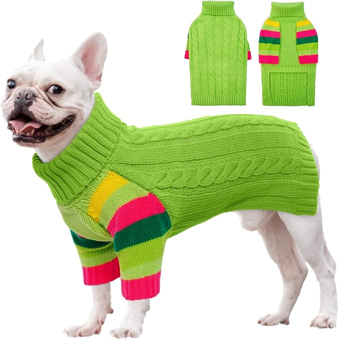 Dog Sweater Thick, Sweaters for Large Size Dogs Comfy, Stretchy Pullover Dog Sweater for Large Doggie, Christmas Dogs Sweaters Unisex, Warm Pet Knitwear Boston Terrier, Frenchie (Green L)