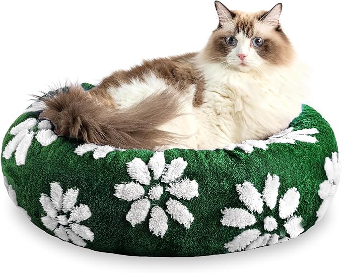 Yaning Donut Dog Beds for Small Dogs, Calming Round Cat Beds for Indoor Cats, Cute 3D Textured Flower Pet Bed with Removable Washable Cover and Anti-Slip Bottom（Green，20"）