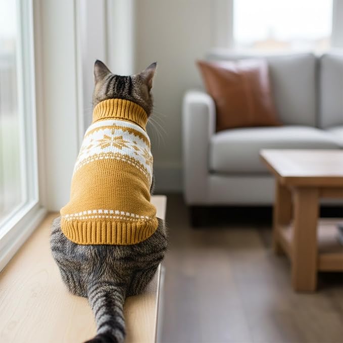 Grewear Colorful Stripes Pattern Pets Knit Sweater, Warm Comfortable Knit Sweater for Pets, Soft Cozy Winter Pet Clothes, Stylish Multi-Colored Sweater for Dogs & Cats Mustard S