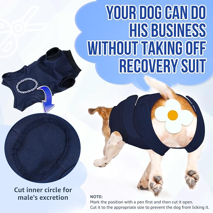 SlowTon Dog Surgery Recovery Suit - Zipper On Dog Onesies After Surgery for Female Male Dogs, Abdominal Wounds Bandages Cone/E-Collar Alternative Dogs Surgical Body Suit (Dark Blue,XXL)