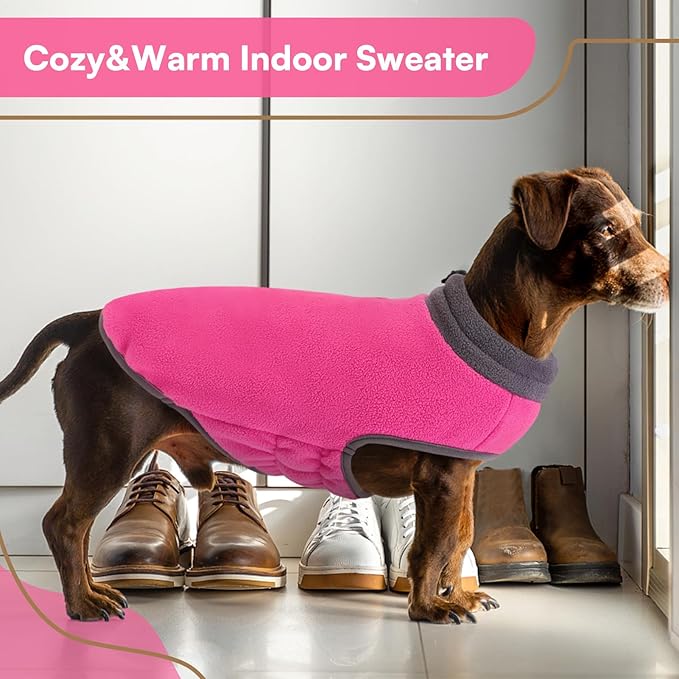 Queenmore Dog Sweater,Soft Fleece Vest Pullover Dogs Jacket with Elastic Stretchable,Warm Winter Dog Coats Cold Weather Doggy Dachshund Sweaters for Small Dogs Cats Boy or Girl (Pink, M)
