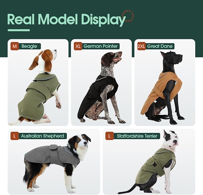 Kuoser Canvas Dog Coat, Warm Dog Jacket Reflective Fleece Pet Cold Weather Coat, Warm Doggie Clothes Waterproof Winter Vest with Zipper Leash Hole for Small Medium Large Dogs, Brown L