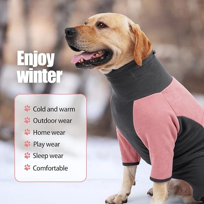 Dog Winter Coat Soft Warm Dog Pajamas Windproof Fleece Dog Sweatshirt Cold Weather Clothes for Dog Dog High Neck Full Body Onesie for Walking, Hiking,Travel,Home Wear,Pin Grey S