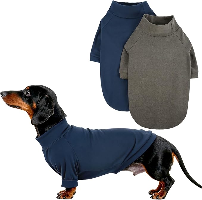 IECOii 2 Pack Dog Fleece Sweater for Small Dogs, Warm Dog Turtleneck with Stretch for Dachshund, Cozy Fall Winter Pullover Dogs Sweatshirt with Sleeve, Indoor & Outdoor Sweaters for Walking, M