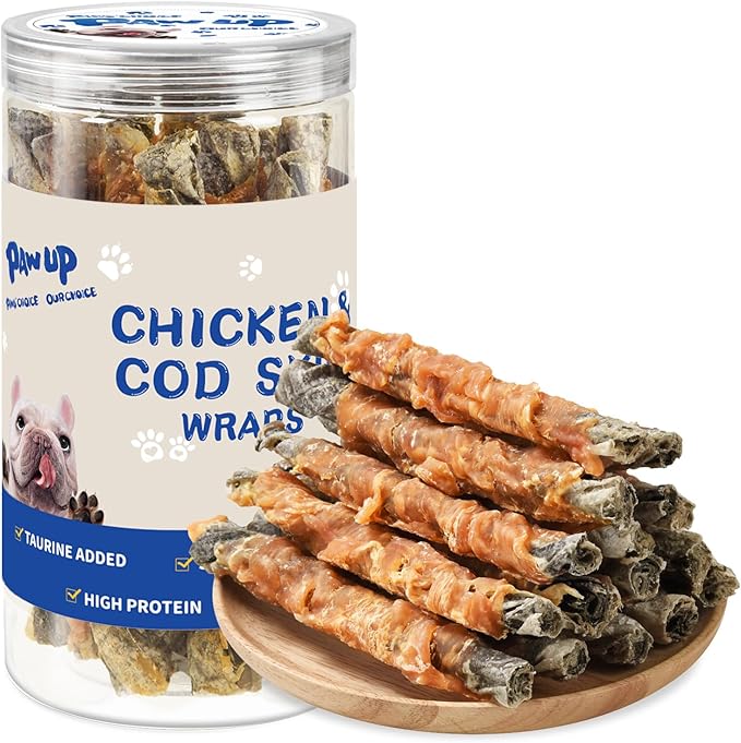PAWUP Dog Treat Chicken Wrapped Cod Skins, Fish Chews Rolls for Medium Dogs, Healthy, Rawhide-Free, 12.5 oz