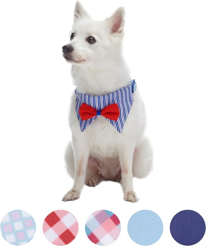 Blueberry Pet Iconic High Street Fashion Adjustable Dog Bandana Collar with Bow Tie, Small, Neck 12"-16"