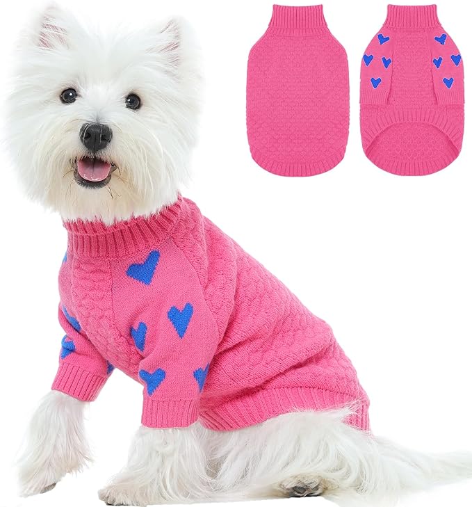 Kuoser Dog Sweater,Soft Dog Sweaters for Small Dogs,Turtleneck Thick XS Dogs Sweater Christmas Outfit,Cold Weather Pet Winter Clothes Doggie Knitwear Girls Boys for Fall Xmas,Pink XS