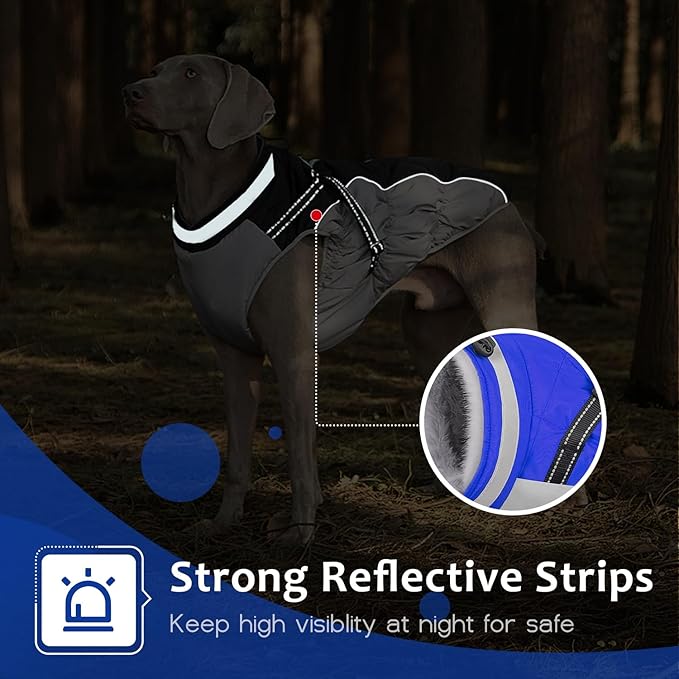 Dog Winter Coat with Harness, Dog Jacket, Pet Clothes with Zipper on Back, Waterproof Windproof Warm Vest, Reflective Cold Weather Coats, for Small Medium Large Dogs, Thick, Blue, 3XL