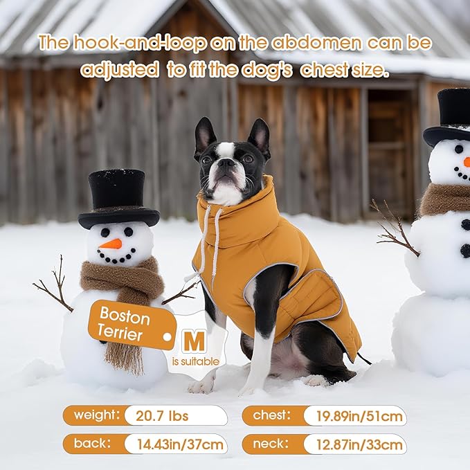 FUAMEY Dog Puffer Jacket for Large Dogs,Dog Cold Weather Coats Winter Dogs Down Jackets Waterproof Pet Snowsuits Warm Puppy Winter Vest Turtleneck Pets Adjustable Jackets Coats Mustard Yellow L