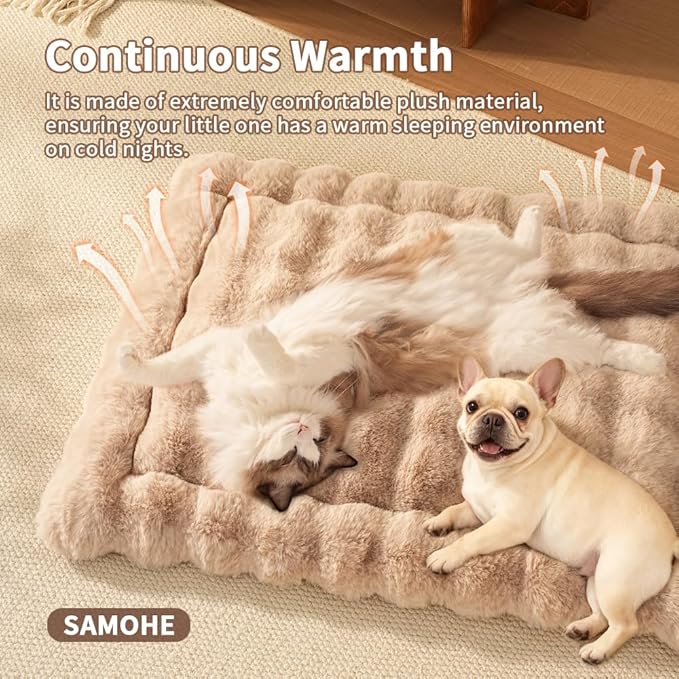 SOMAHE Self-Warming Cat Bed, Plush Faux Fur Pet Bed Mat with Anti-Slip Bottom, Ultra Soft Heated Pad for Cats & Kittens, Cozy Fluffy Bed for Window & Sills Couches, Machine Washable, 23x15 Inch Coffee