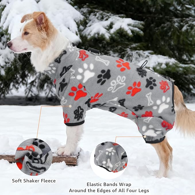 SCENEREAL Fleece Dog Coat Jacket for Small Medium Large Dogs, Soft Pullover Pajamas, Dog Sweater with Harness Built in, Cold Weather Pet Snowsuits Outfits Clothes for Puppis Boys Girls, Grey S
