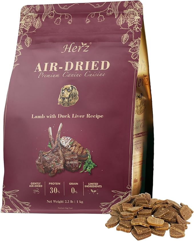 Herz Air-Dried Dog Food Lamb & Duck Liver Recipe 2.2 lb, All-Natural, High-Protein, Grain-Free, Limited Ingredients, Complete & Balanced, Premium Canine Cuisine