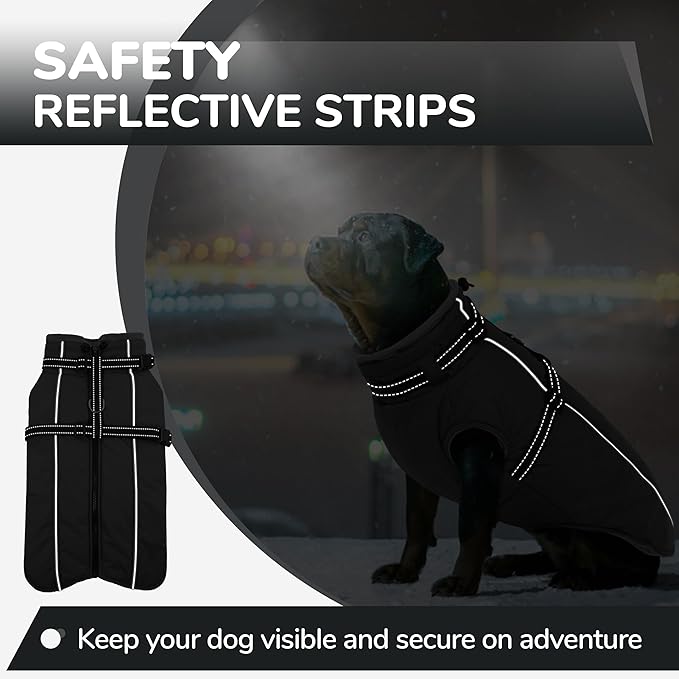PUMYPOREITY Winter Fleece Coat for Small Dogs, Reflective Dog Jacket with Harness Built in, Waterproof Warm Coat for Dogs, Cold Weather Coats for Outdoor, Therma Windproof Pet Snowsuit, Black, S