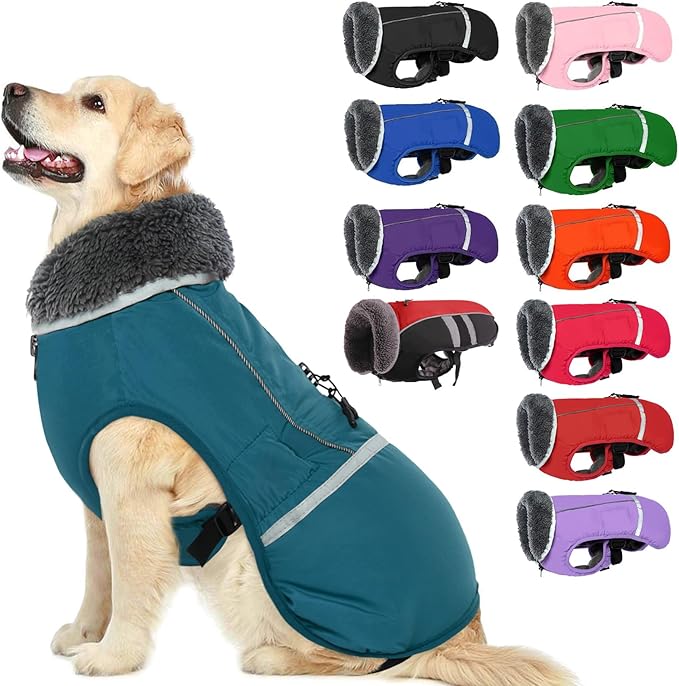 QBLEEV Warm Dog Coat Reflective Winter Jacket, Waterproof Windproof Dog Turtleneck Clothes for Cold Weather, Thicken Fleece Lining Pet Outfit, Adjustable Pet Vest Apparel for Small Medium Large Dogs