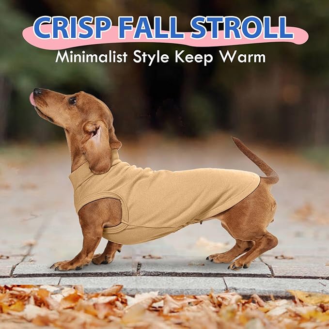 Stretch Fleece Dog Sweatshirt - Khaki, L - Pullover Sleeveless Vest | Warm Stretchable Shirt, Lightweight Breathablefor for Outdoor Movement,Dachshund,French Bulldog