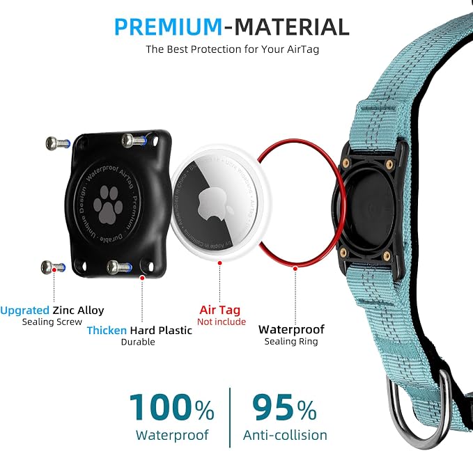 Upgrade Dog Collar with AirTag Holder, IP68 Waterproof, Light Blue, S | Built-in Water Resistant AirTag holder, 1000D Nylon, Reflective Stitching for Night Visibility, Soft padding for Comfort