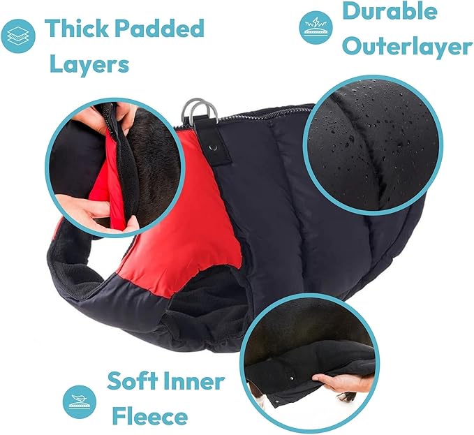 Gooby Padded Vest Dog Jacket - Blue, X-Small - Warm Zip Up Vest Fleece Jacket with Dual D Ring Leash Water Resistant for Small to Medium Dogs