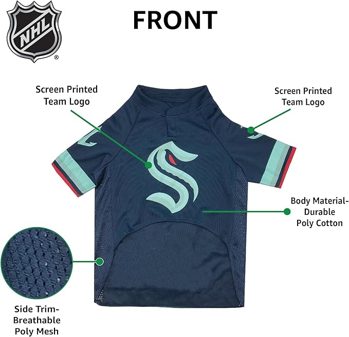 NHL Seattle Kraken Jersey for Dogs & Cats. - Size: Small. Best PET Jersey for The New HOT Ice Hockey Team for Puppies, Large Dogs, Kittens & Large Cats