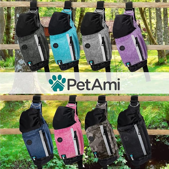 PetAmi Dog Fanny Pack, Treat Pouch for Dog Walking Training, Dark Gray | Built in Poop Bag Dispenser, Water Bottle Holder, Collapsible Bowl, Pet Treat Waist Belt for Hiking Running Kibbles