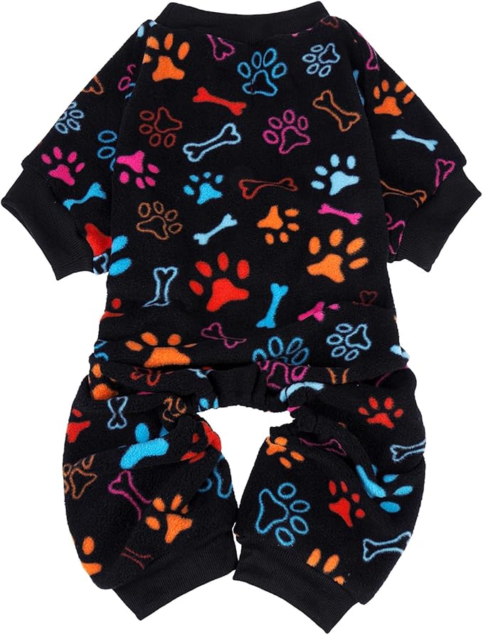 SCENEREAL Fleece Dog Pajamas for Small Medium Large Dogs, Warm Soft Puppy Jumpsuit, Adorable Bones Paw Print Pet Sweaters Clothes, Doggy Pjs Cat Coat for Boy Girl