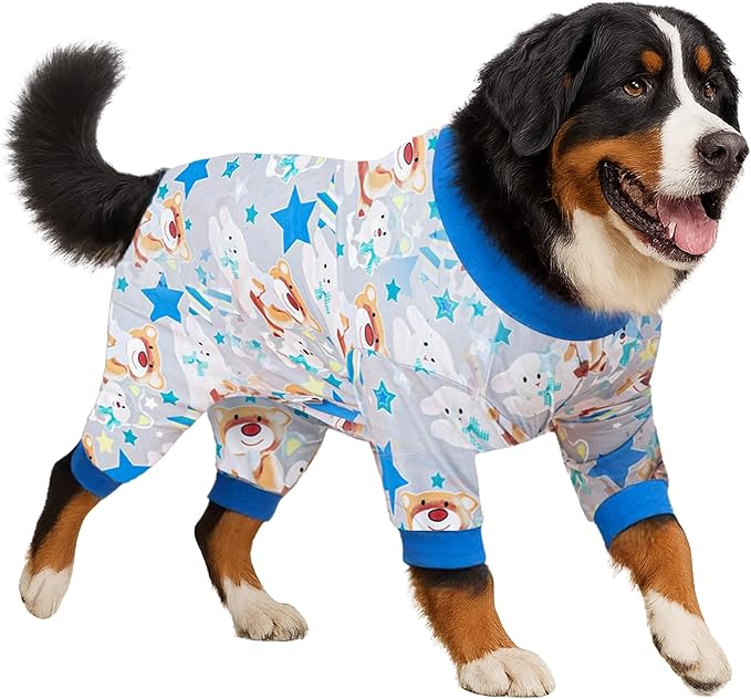 LovinPet Large Dog Onesie Shedding Suits for Surgery Recovery, Pet Anxiety Relief,Comfy Flannel Fabric,Fox,Sheep,Bear Grey Print,Large Dog Pjs,Pet Surgery Recovery Suit,3XL