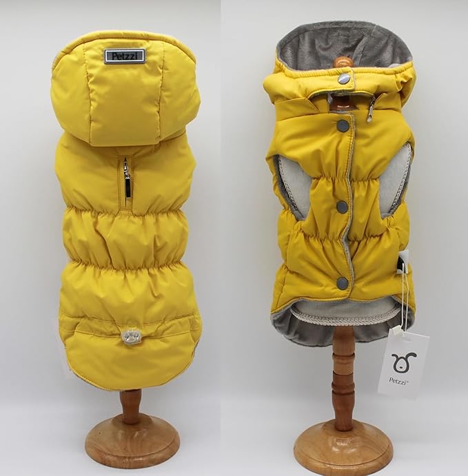Warm Dog Coat Jacket with Detachable Hood Harness Hole Winter Coat Pet Clothes Dog Cold Weather Coats Cozy Snow Jacket Vest for Small Medium Large Dogs - Blake (Yellow, Small)