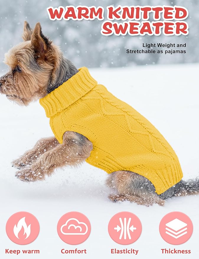 2PCS Dog Christmas Sweater, Soft Warm Pet Clothes Coat for Small Medium Large Dogs and Cats Boy Girl, Fall Cozy Holiday Turtleneck Knitting Collar Pullover Pup Outfit Costume for Thanksgiving New Year