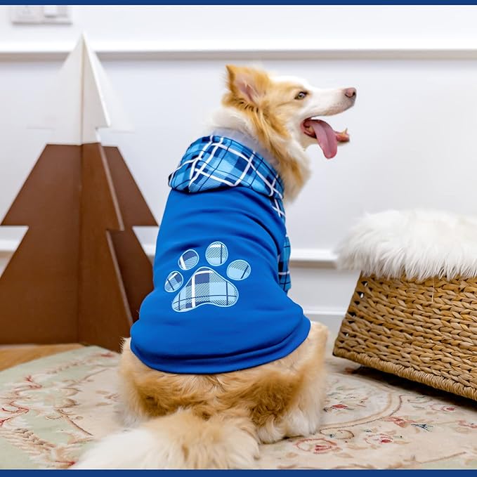 Plaid Dog Hoodie Pet Clothes Sweaters with Hat Large (Pack of 1)
