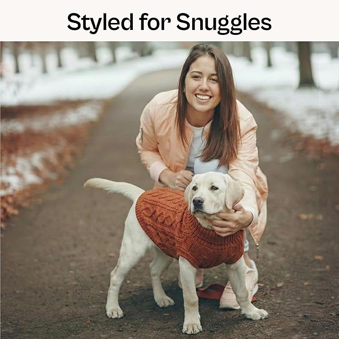 Parisian Pet Unisex Dog Sweaters - Pull Over, Turtle Neck Dog Sweater - Cable Knit Terracota Thick Pet Sweater - Fall, Winter Puppy Clothes - Flexible Arm Holes Sweater for Small Dogs - XS