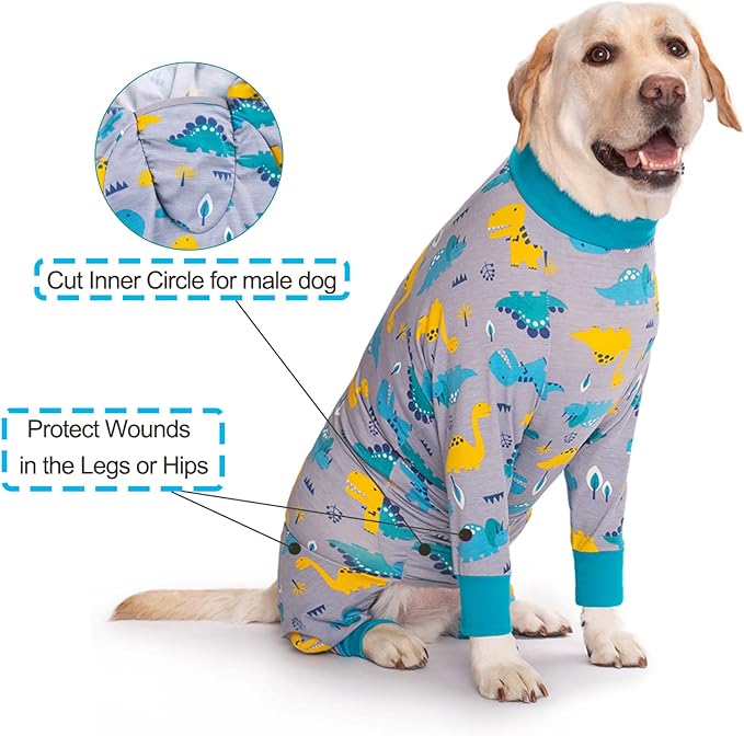 Dog Recovery Suit After Surgery Female Male, Medium Large Dog Neuter Shirt Cone Alternatives Prevent Licking Surgical Onesies (Dinosaur, 6XL)