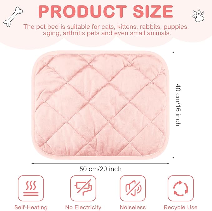 Clysee 4 Pack Self Heating Cat Pad Self Warming Dog Mat Reflects Body Heat Extra Warm Thermal Pet Pad Washable Dog Cat Bed Crate Bed Mat Blanket (Pink,16 x 20 Inch)