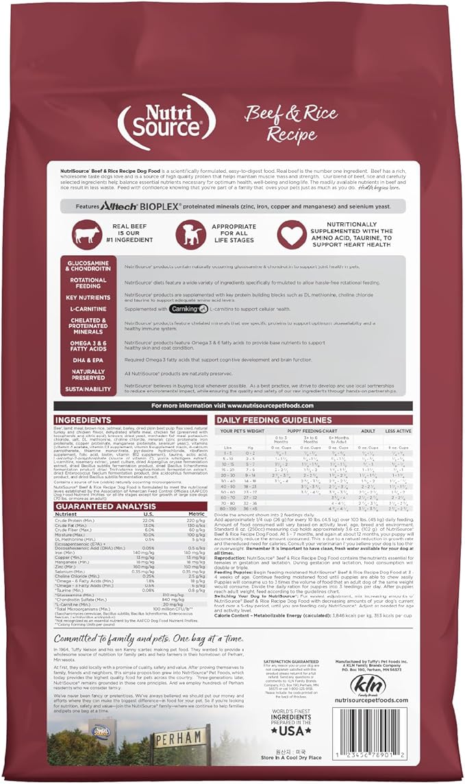 NutriSource Dry Dog Food, Beef and Rice, 12LB