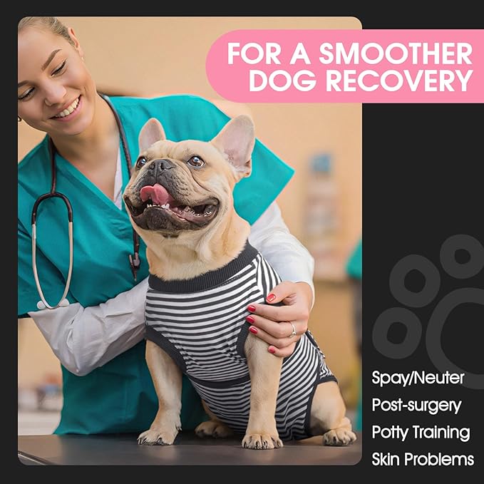 FUAMEY Dog Recovery Suit Male,Dogs Surgery Neuter Suits Puppy Spay Shirts for Female Protect Dog's Skin Anti Licking Abdominal Wounds Doggie Onesie Pet Bodysuit Alternative to Cone Gray Stripes L
