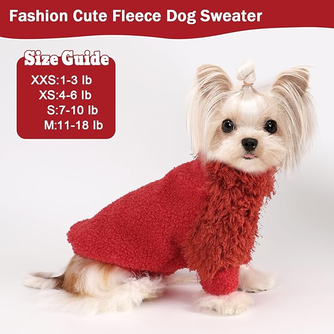 Dog Sweater Turtlenecks Dog Sweaters for Small Dogs Winter Fleece Doggy Clothes Puppy Outfits Cold Warm Pet Sweater Coat Doggie Jacket for Chihuahua Yorkie Teacup Cat Apparel, Red, S