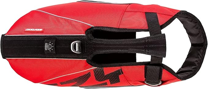 EzyDog DFD X2 Dog Life Jacket - Adjustable Swimming Safety Life Vest Preserver with Continuous Neck Flotation, Reflective Trim, & Grab Handle (Small, Red)