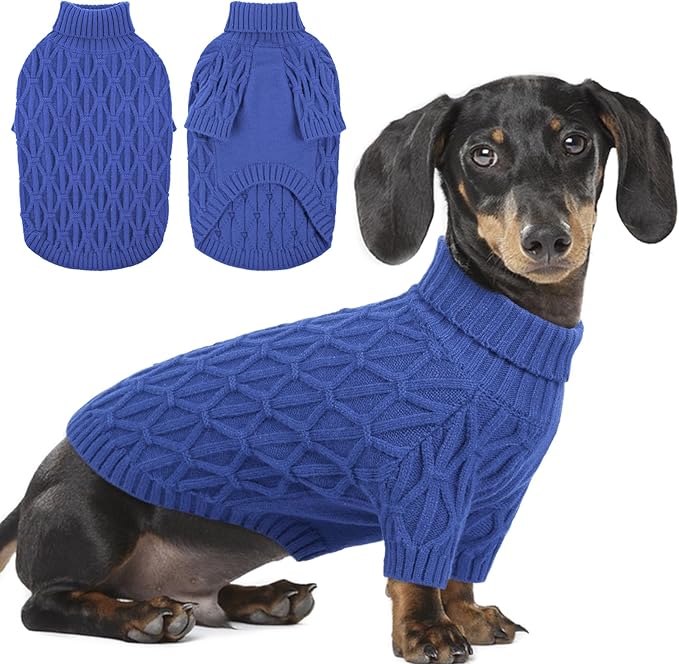 Dog Sweaters for Medium Dogs Boy, Medium Dog Sweater Pet Clothes for Chihuahua, Bulldog, Dachshund, Pug, Yorkie, Pets Turtleneck, Blue M