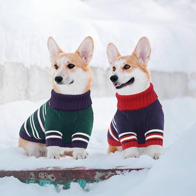 Kuoser Dog Sweater,Warm Dog Sweaters for Large Dogs,Turtleneck Thick XL Dog Sweater Christmas Outfit,Pet Winter Clothes Doggie Knitwear Girl Boy for Holiday Thanksgiving,Red&Blue Strips XL