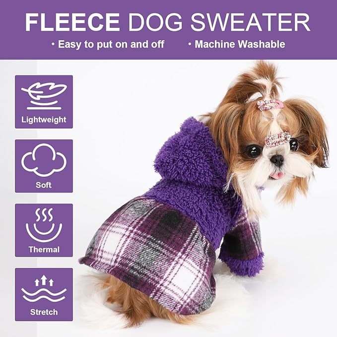 Dog Sweater Puppy Clothes for Small Dogs Boy Girl Pet Hoodies for Dogs Cold Weather Doggie Coats Fall Doggy Sweatshirt for Chihuahua Yorkie Cat Outfits (Purple, XX-Small)