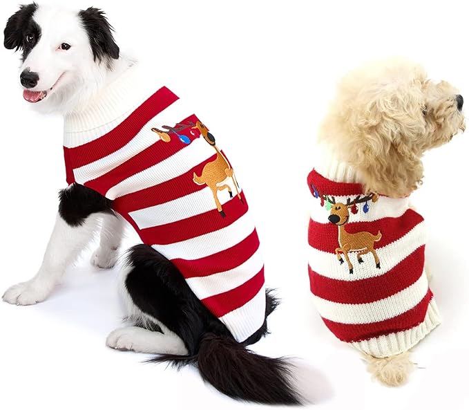 NACOCO Dog Sweater Pet Christmas Elk Bells Sweaters Halloween Reindeer for Small Dog and Cat (S, Red)