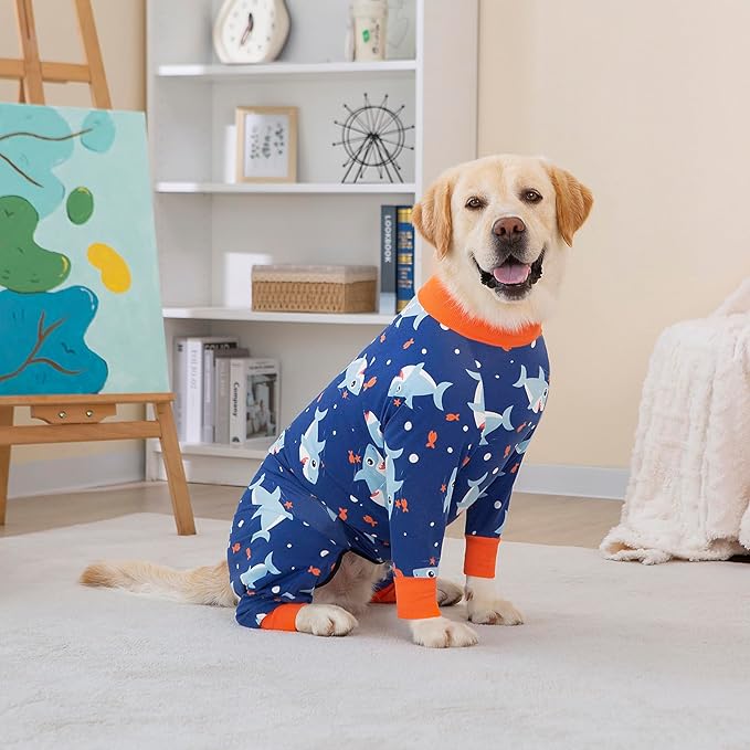 Dog Recovery Suit After Surgery Female Male, Medium Large Dog Neuter Shirt Cone Alternatives Prevent Licking Surgical Onesies (Blue Shark, 5XL)