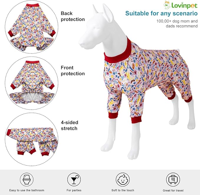 LovinPet Pitbull Pajamas Large Size Dog Boy, Pet Anxiety Relief Shirt,Anti Licking Dog Surgery Recovery Suit,Stretchy Skin,Friendly Fabric,Wild Outback Print, Recovery Suit Dogs,3XL