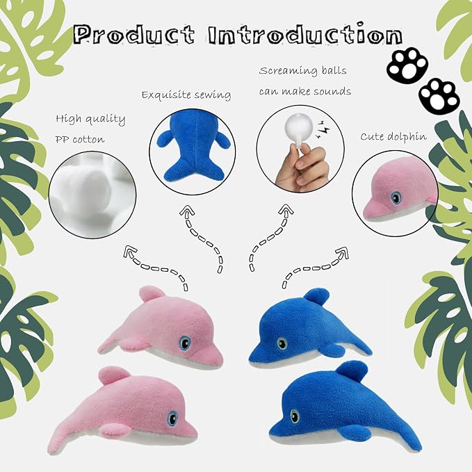 Dog Hide and Seek Toys Puppy Chew Squeaky Toys Plush Mushroom&Bamboo&Shell Hideout Stuffing with Squeakers Animals (3Pcs Squeaky Dolphin Pink)