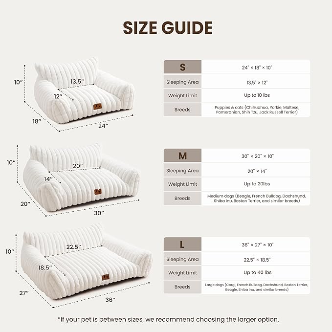 Warmrest Dog Couch for Pets, Cute Small Dog Bed Medium Size Dogs with Cozy Soft Faux Rabbit Fur for Small & Medium Dogs, Supportive Pet Sofa with Removable Washable Cover, Cream, 36"