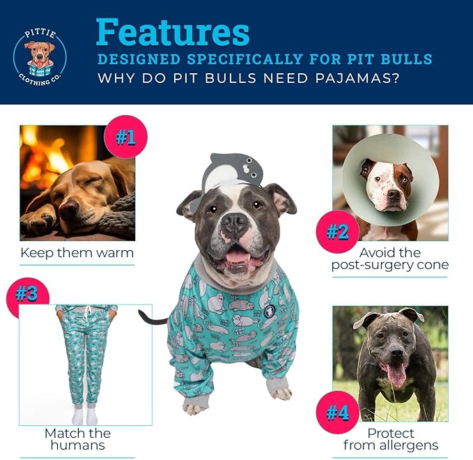 Pittie Clothing Pit Bull Dog Pajamas – Full Coverage Dog Onesie, Soft Pajama Outfit for Medium, Large, XL & XXL Breeds