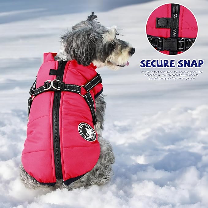 Gyuzh Dog Coat with Harness Puppy Coats Small Dog Harness Jacket Winter Waterproof Jackets for Smal Medium Large Dogs