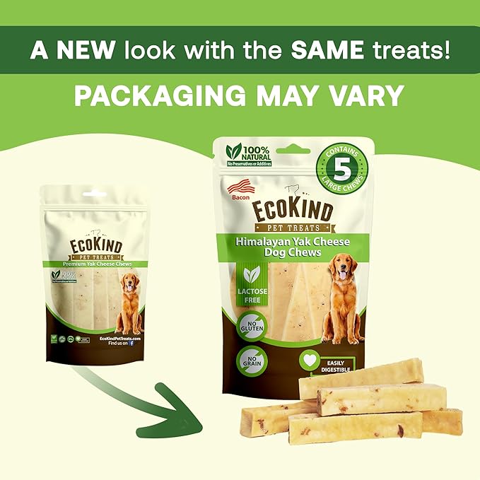 EcoKind Premium Gold Yak Cheese Himalayan Dog Chews, Healthy Dog Treats for Small Dogs, All Natural, High Protein Dog Chew, Bacon, Small - 8 Chews