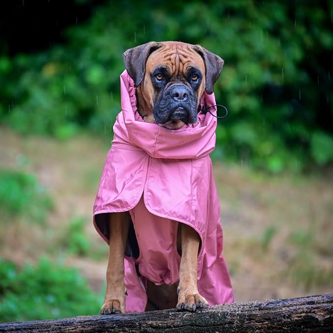 Spark Paws Dog Raincoat, Waterproof Windproof Rain Jacket, for Small Medium Large Extra Large Dogs, Reflective Breathable Full-Body Coverage Dry Suit - Sea Pink, L