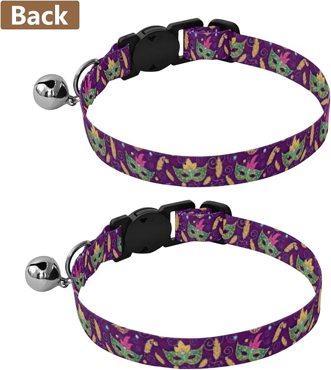 Colorful Mardi Gras Cat Collar with Bell 2 Pack Dog Collar Adjustable Length 10.6" to 17.1"