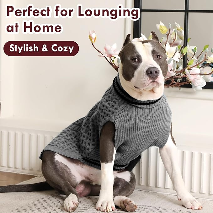 Dog Sweaters for Large Dogs, Fall Turtleneck Knit Fleece Sweater, Warm Soft Stretchy Pullover for Cold Weather, Thick Winter Christmas Sweaters for Dogs Girl Boy, Grey XXL
