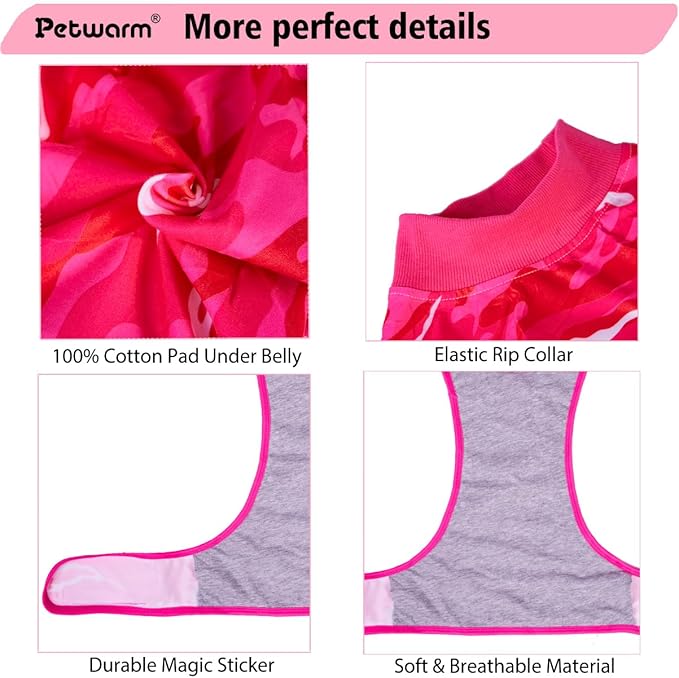 PetWarm Dog Onesie for Surgery Male, Anti-Licking Pet Surgical Recovery Onesies Suit Surgery Suit for Dogs, Professional Pet Recovery Shirt Dog Abdominal Wounds Bandages, Camouflage Pattern, Pink, M